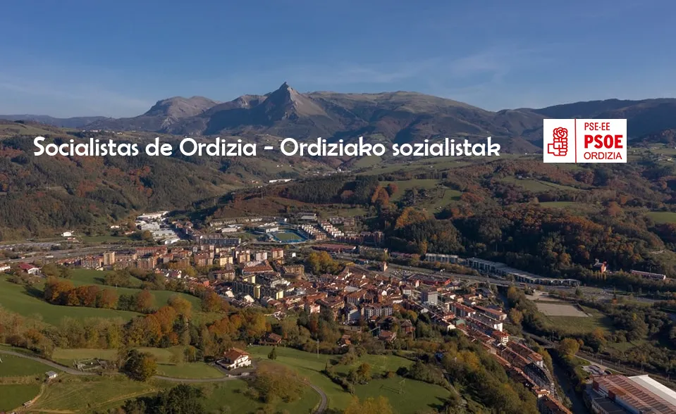Socialistas de Ordizia - Ordiziako sozialistak, sobre una vista de Ordizia